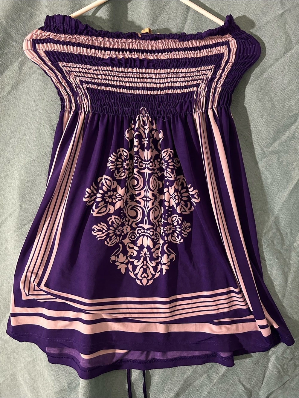 Vintage Purple and Light Pink Smocked Off-Shoulder Camisole - Picture 5 of 6
